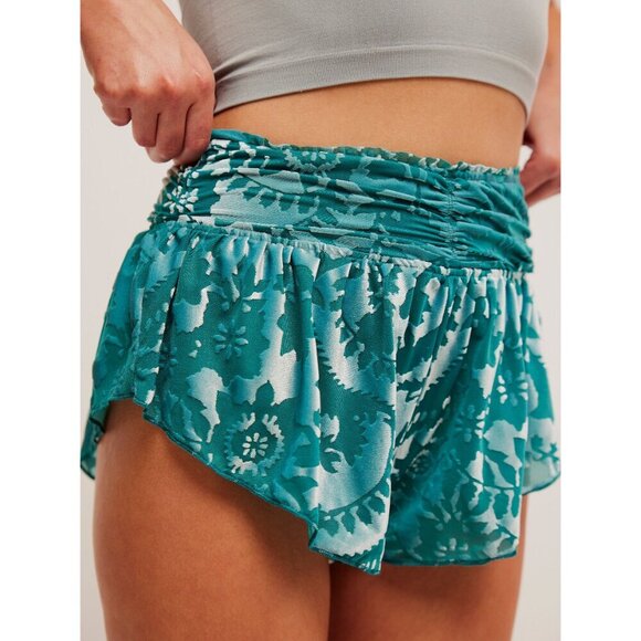 Free People Blue and Green Pajama Bottoms with Flouncy Hem NEW! - Picture 4 of 5